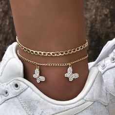 Ножной браслет с бабочкой и стразами 2шт Shein