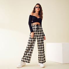 Широкие брюки в клетку Shein