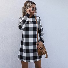 Платье в клетку со спущенным рукавом Shein