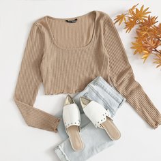 Вязаный короткий топ в рубчик Shein