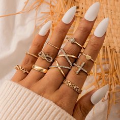 10шт кольцо со стразами Shein