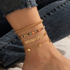 4шт ножной браслет из бусин Shein