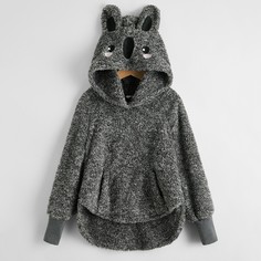 Плюшевая асимметричная толстовка с вышивкой для девочек Shein