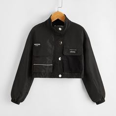 на молнии Одноцветный Повседневный Куртки для девочек Shein