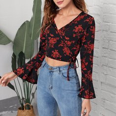 Топ с узлом и цветочным принтом Shein