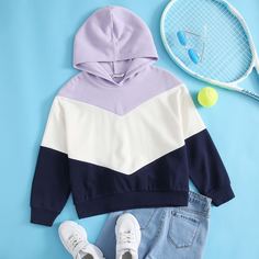 Контрастная толстовка для девочек Shein