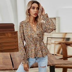 С оборками цветочный Бохо Блузы Shein