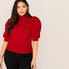 Однотонный топ размера плюс с воротником-стойкой и пышными рукавами Shein