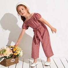 с поясом Принт Повседневный Комбинезоны для девочек Shein