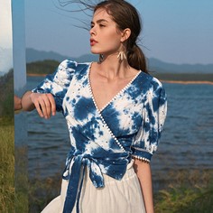 Пояс тай дай Элегантный Блузы Shein