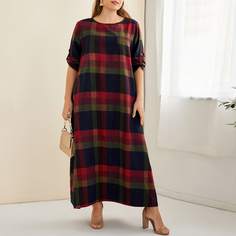 Клетчатый Повседневный Платья размер плюс Shein
