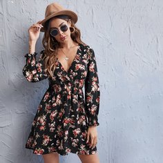 Оборка Цветочный принт Бохо Платье Shein