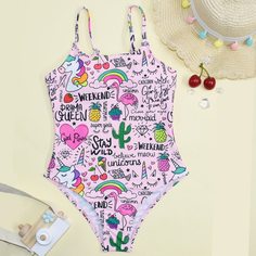 Принт милый Купальники для девочек Shein