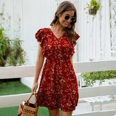 с оборками Цветочный принт Бохо Платье Shein