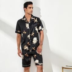 Мужская атласная пижама с цветочным принтом Shein