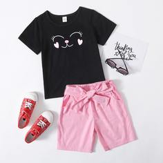 Пояс Карикатура Повседневный Комплект из двух предметов для девочек Shein