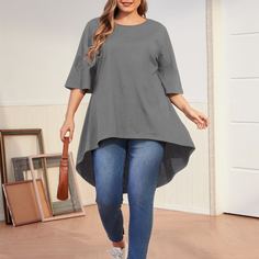 Однотонная асимметричная длинная футболка размера плюс Shein