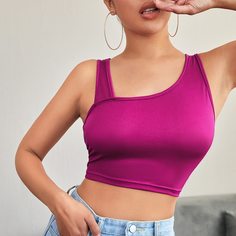 Однотонный укороченный топ без рукавов Shein
