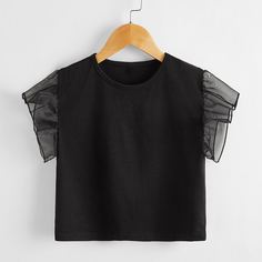 Контрастная сетка Одноцветный Повседневный Футболки для маленьких девочек Shein