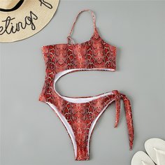 Слитный купальник на одно плечо со змеиным принтом Shein