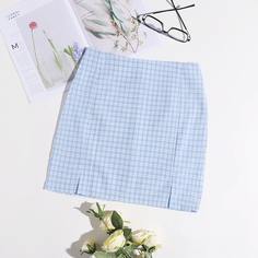 Юбка в клетку с разрезом Shein
