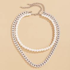 2шт ожерелье из искусственных жемчугов Shein