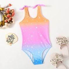 Слитный купальник со звездным принтом для девочек Shein