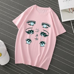 Футболка с мужскими глазами и японским узором Shein