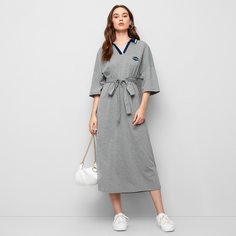 Платье с поясом и v-образным воротником Shein