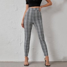 Застежка Клетчатый Повседневный Брюки Shein