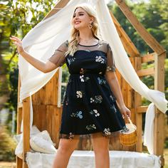 Вышивка Цветочный Повседневный Платья размер плюс Shein