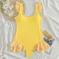 Слитный купальник с оборкой Shein