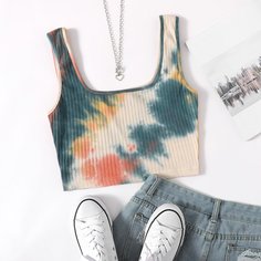 трикотажный тай дай Повседневный Размера плюс жилет Shein