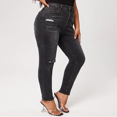 на пуговицах Одноцветный Джинсы размер плюс Shein