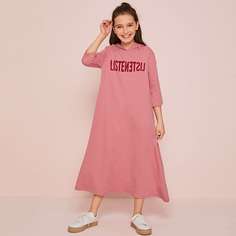 Платье-свитшот с капюшоном и текстовым принтом для девочек Shein