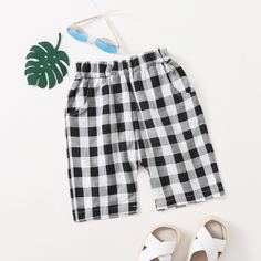 Шорты в клетку с карманом для мальчиков Shein