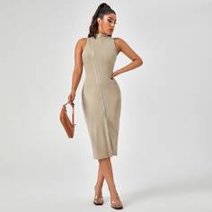 Трикотажное платье на молнии с воротником-стойкой Shein