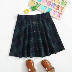 Однобортная юбка в клетку для девочек Shein