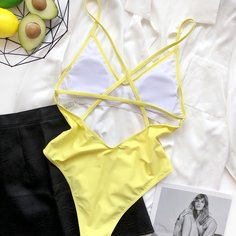 Однотонный слитный купальник Shein