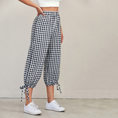 Брюки в клетку с узлом Shein