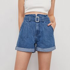 Карман Одноцветный Джинсовые шорты Shein
