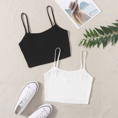 Однотонный трикотажный топ 2шт Shein