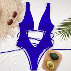 Слитный купальник с узлом и разрезом Shein