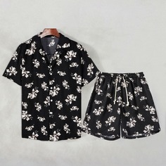 Мужская рубашка и шорты на кулиске с цветочным принтом Shein