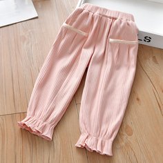 С оборками Одноцветный Повседневный Брюки для маленьких девочек Shein