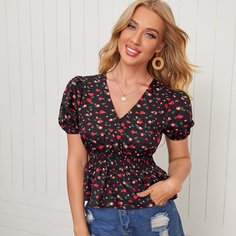С оборками цветочный Бохо Блузы Shein