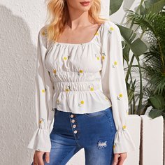с вышивкой Цветочный Бохо Блузы Shein