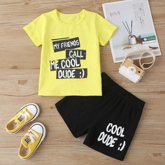 Футболка с текстовым принтом и шорты для мальчиков Shein