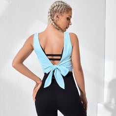 узел сзади Одноцветный Спортивные футболки Shein