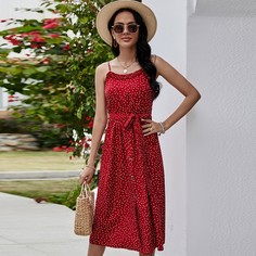 с поясом В горошек Бохо Платье Shein